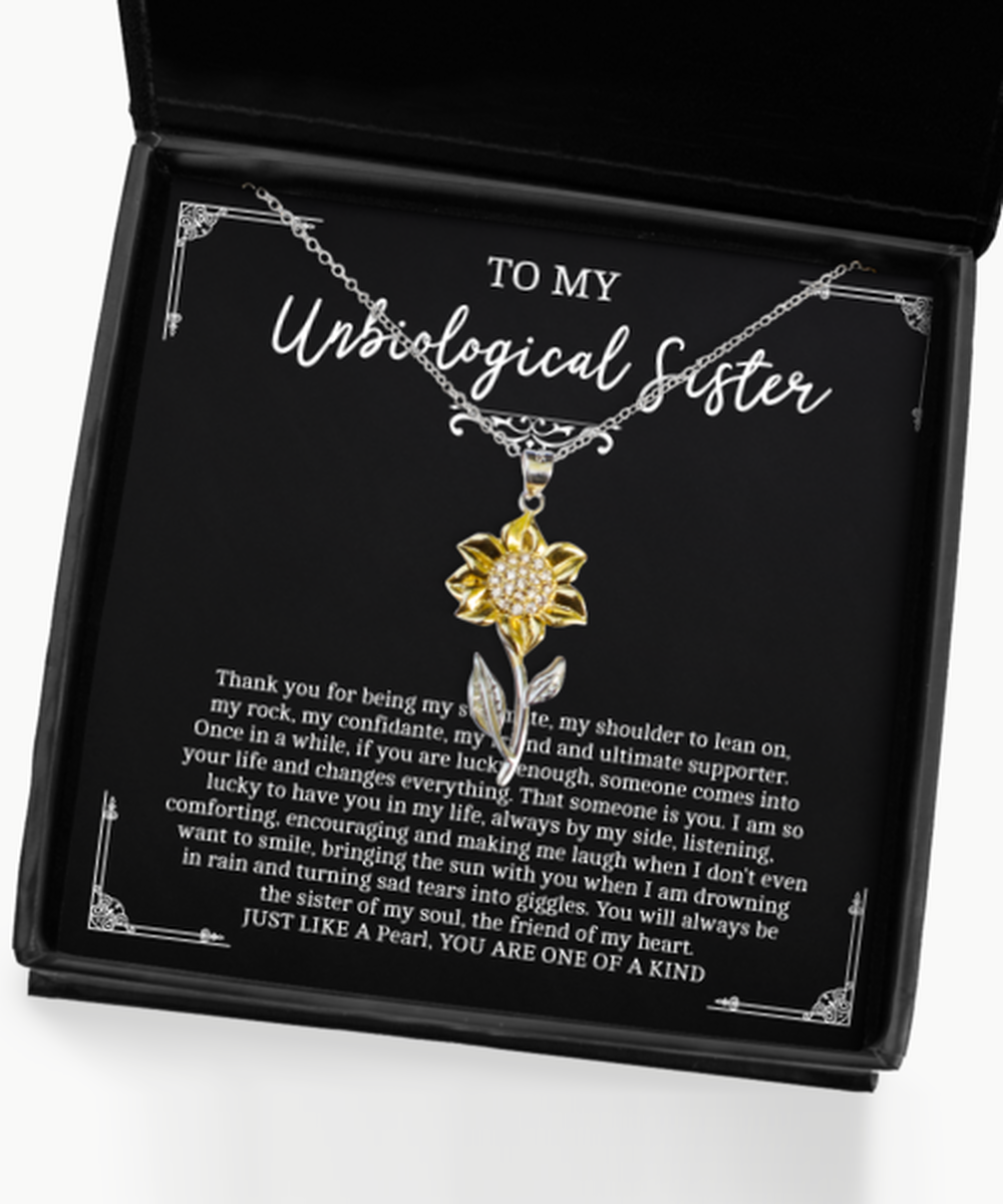 To My Unbiological Sister Gifts, My Soulmate, Sunflower Pendant Necklace For Women, Birthday Jewelry Gifts From Sister-in-law