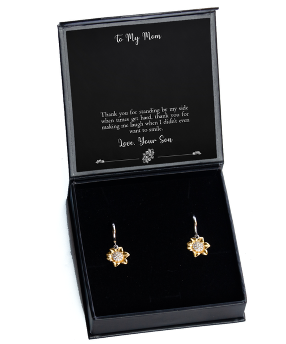 To My Mom Gifts, Thank You For Standing By My Side, Sunflower Earrings For Women, Birthday Jewelry Gifts From Son