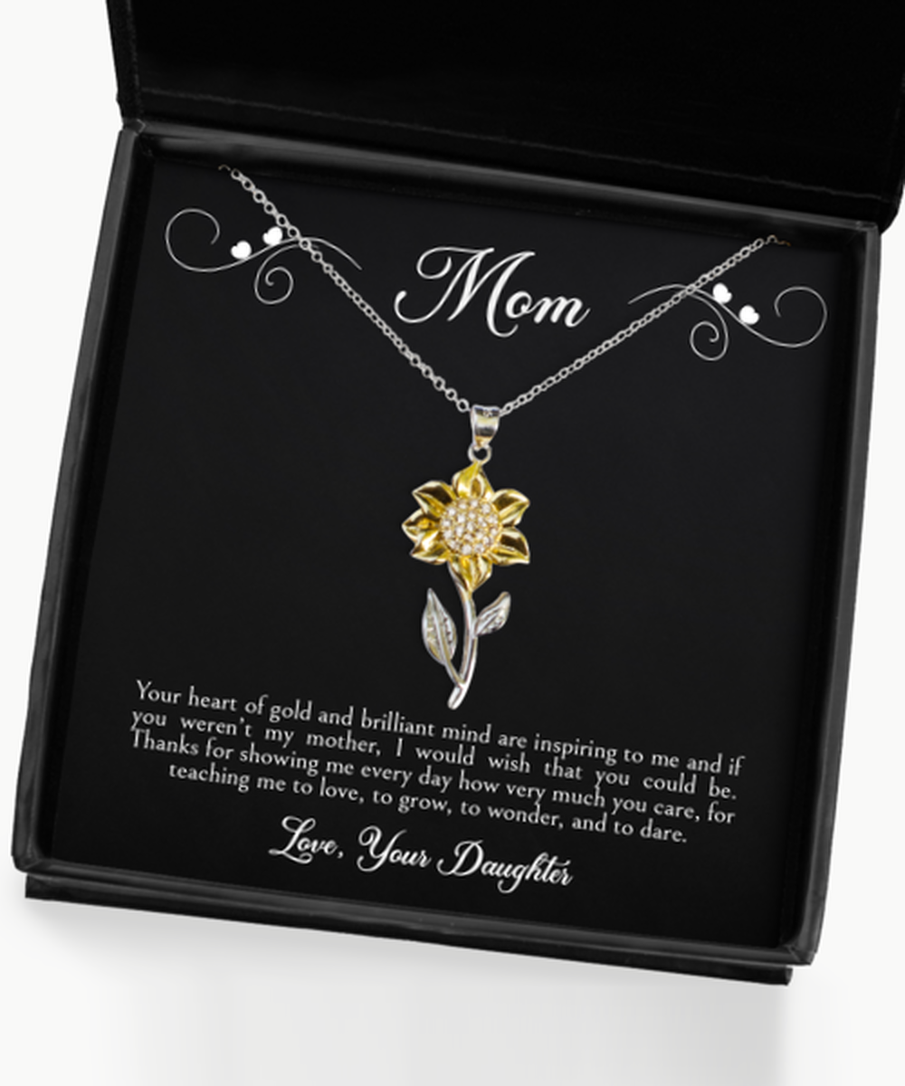 To My Mom Gifts, Your Heart of Gold, Sunflower Pendant Necklace For Women, Birthday Jewelry Gifts From Daughter