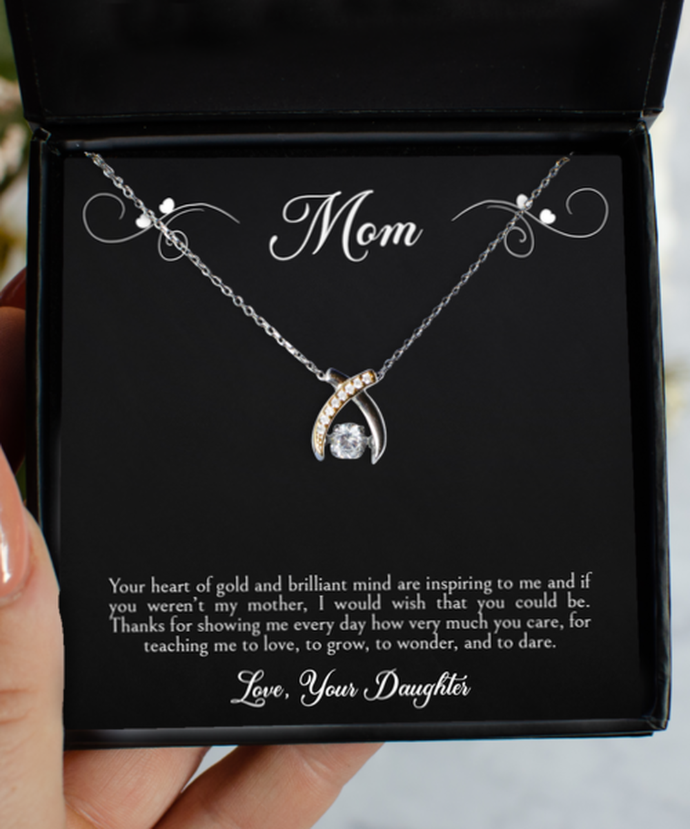 To My Mom Gifts, Your Heart of Gold, Wishbone Dancing Necklace For Women, Birthday Jewelry Gifts From Daughter