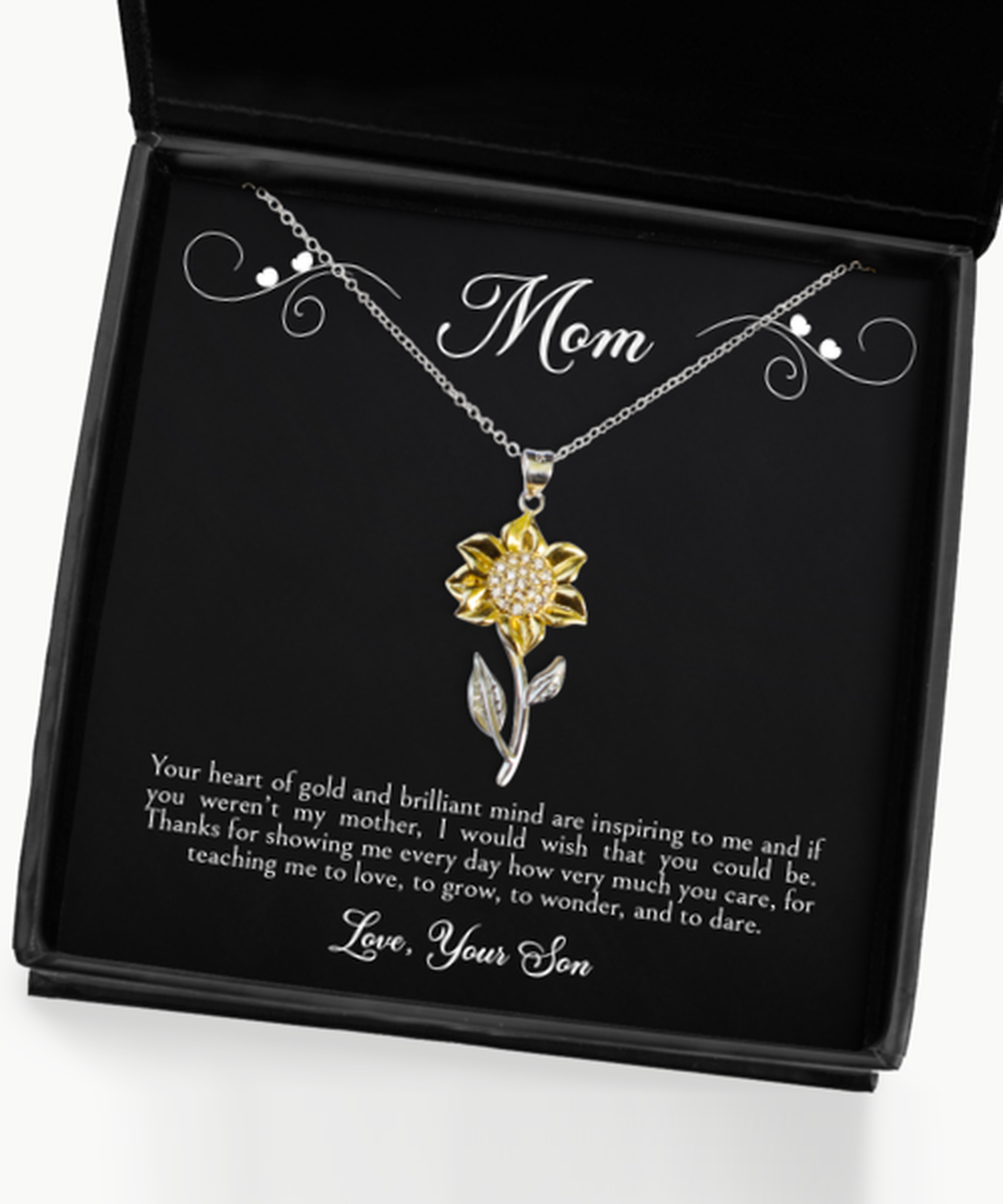 To My Mom Gifts, Your Heart of Gold, Sunflower Pendant Necklace For Women, Birthday Jewelry Gifts From Son