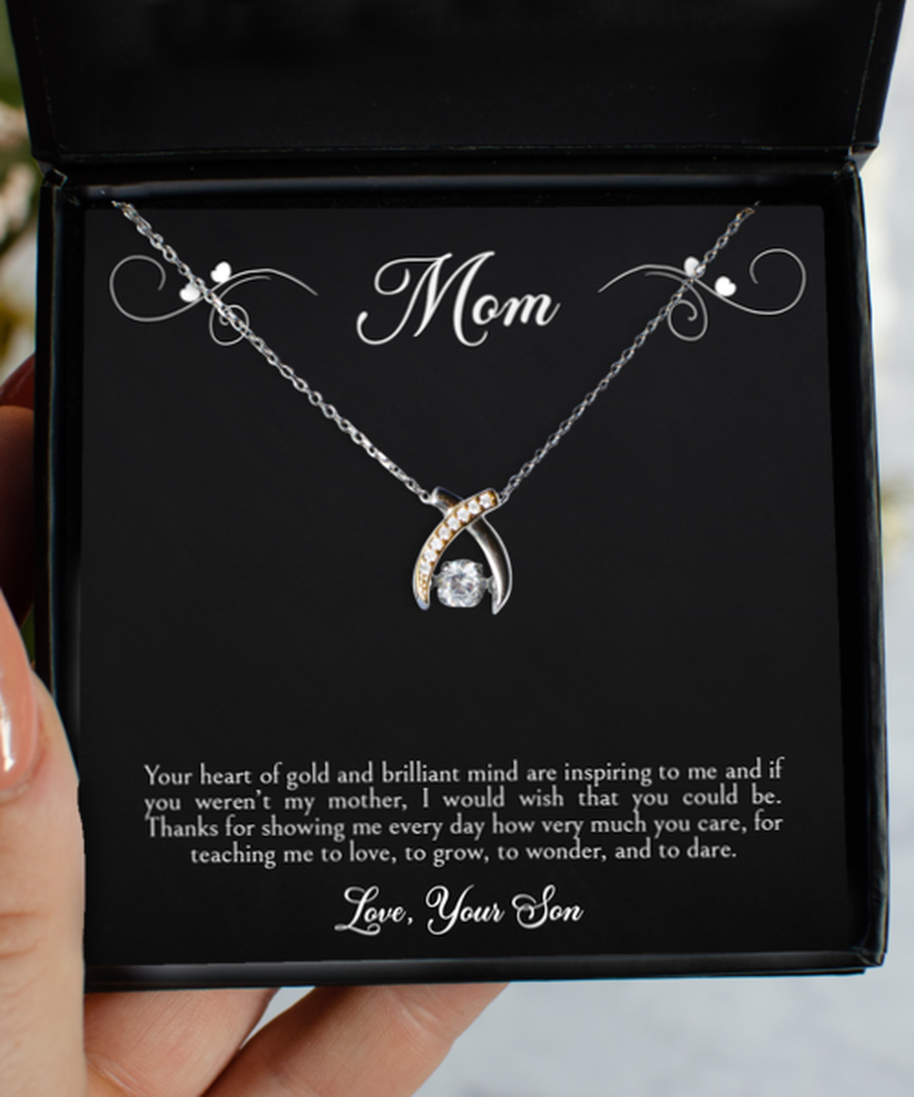 To My Mom Gifts, Your Heart of Gold, Wishbone Dancing Necklace For Women, Birthday Jewelry Gifts From Son
