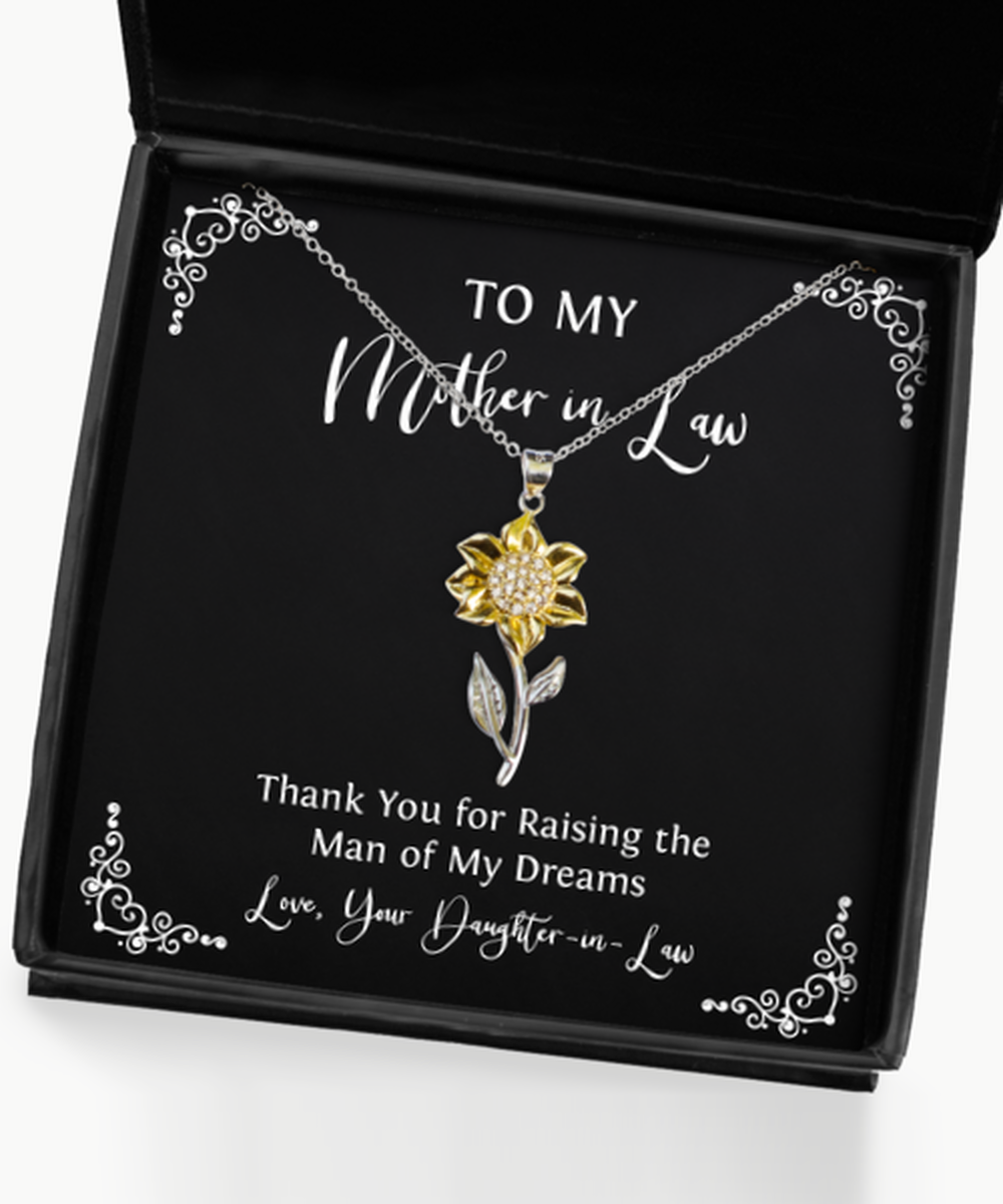To My Mother-in-law Gifts, Raising The Man Of My Dreams, Sunflower Pendant Necklace For Women, Birthday Mothers Day Present From Daughter-in-law
