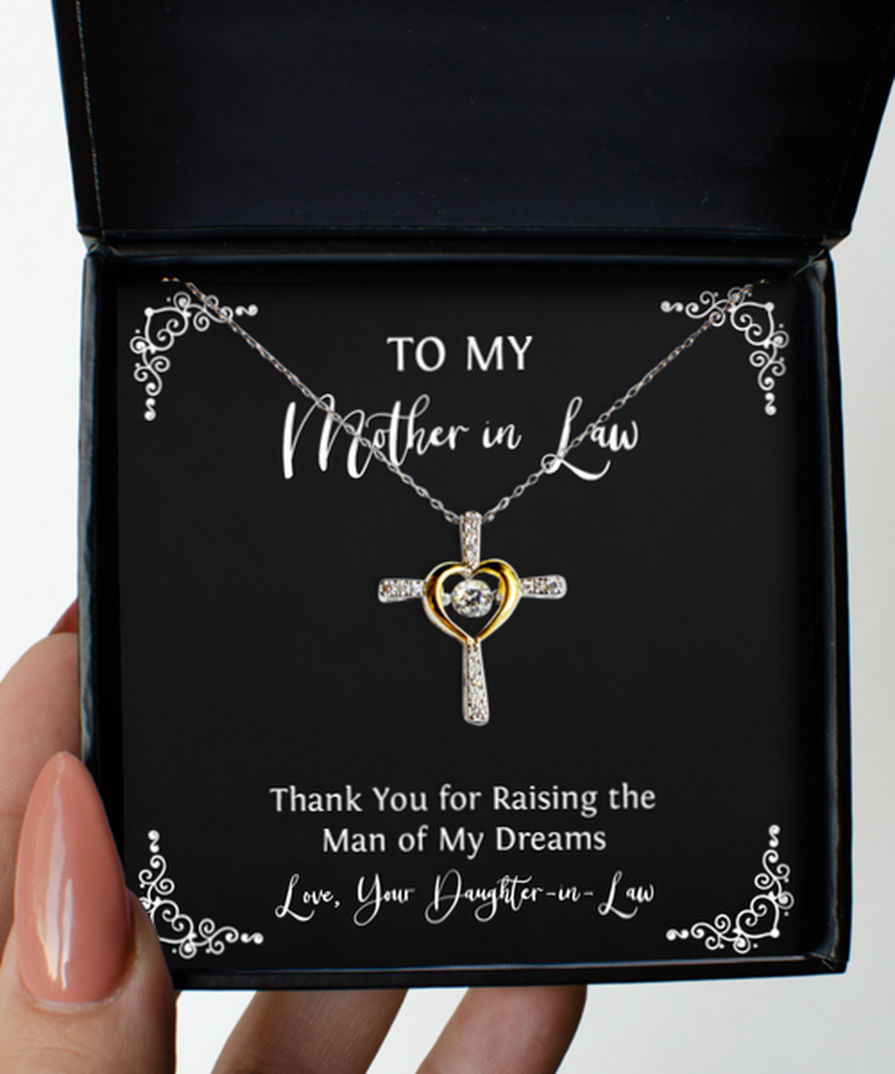 To My Mother-in-law Gifts, Raising The Man Of My Dreams, Cross Dancing Necklace For Women, Birthday Mothers Day Present From Daughter-in-law