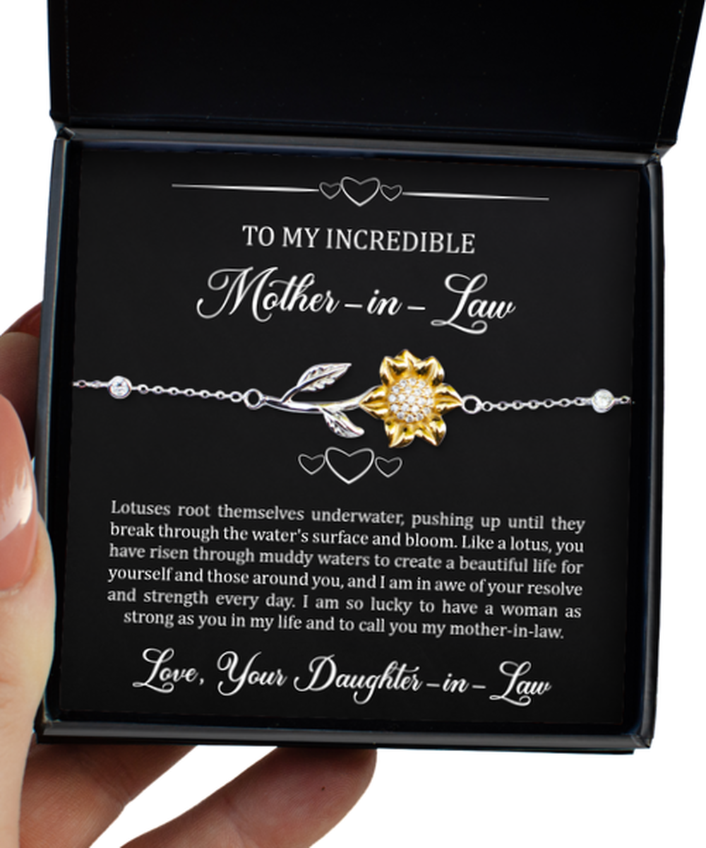 To My Mother-in-law Gifts, Like A Lotus, Sunflower Bracelet For Women, Birthday Mothers Day Present From Daughter-in-law