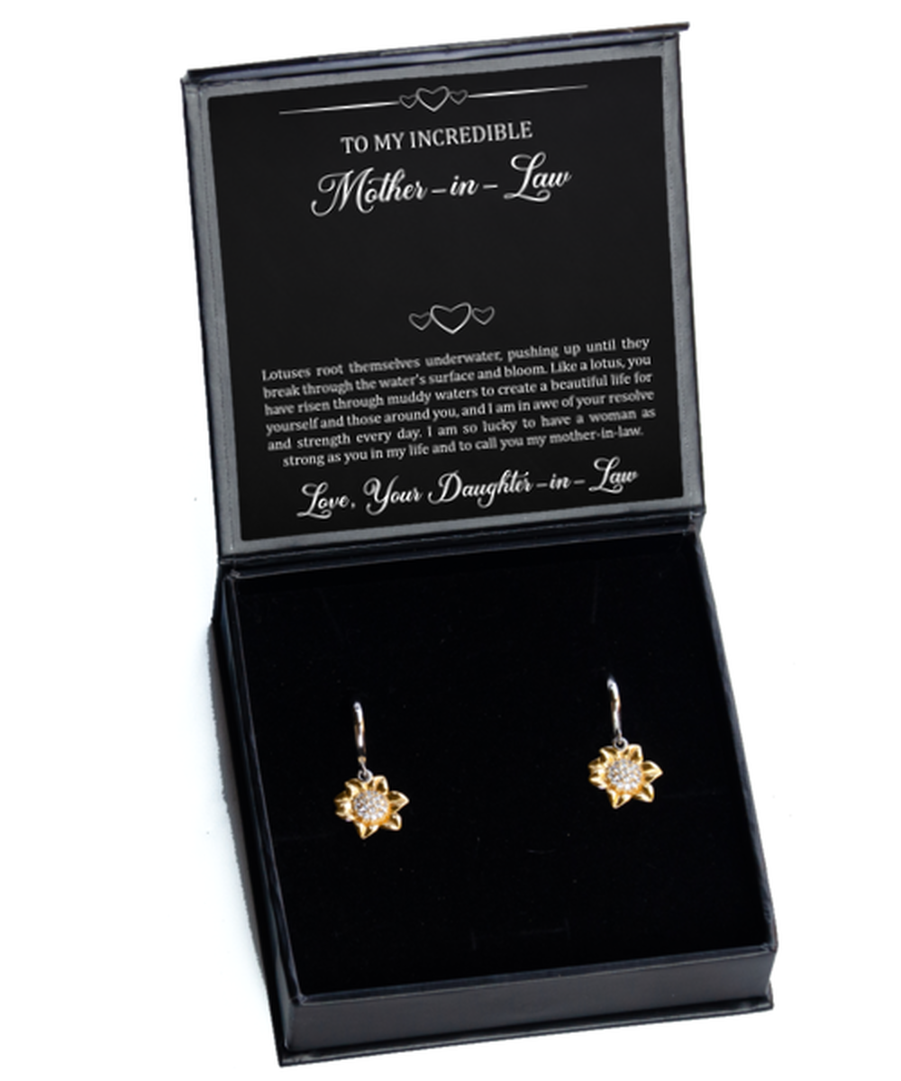 To My Mother-in-law Gifts, Like A Lotus, Sunflower Earrings For Women, Birthday Mothers Day Present From Daughter-in-law
