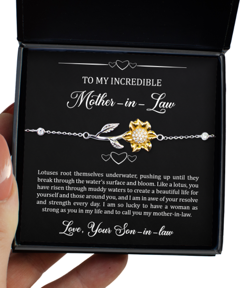 To My Mother-in-law Gifts, Like A Lotus, Sunflower Bracelet For Women, Birthday Mothers Day Present From Son-in-law