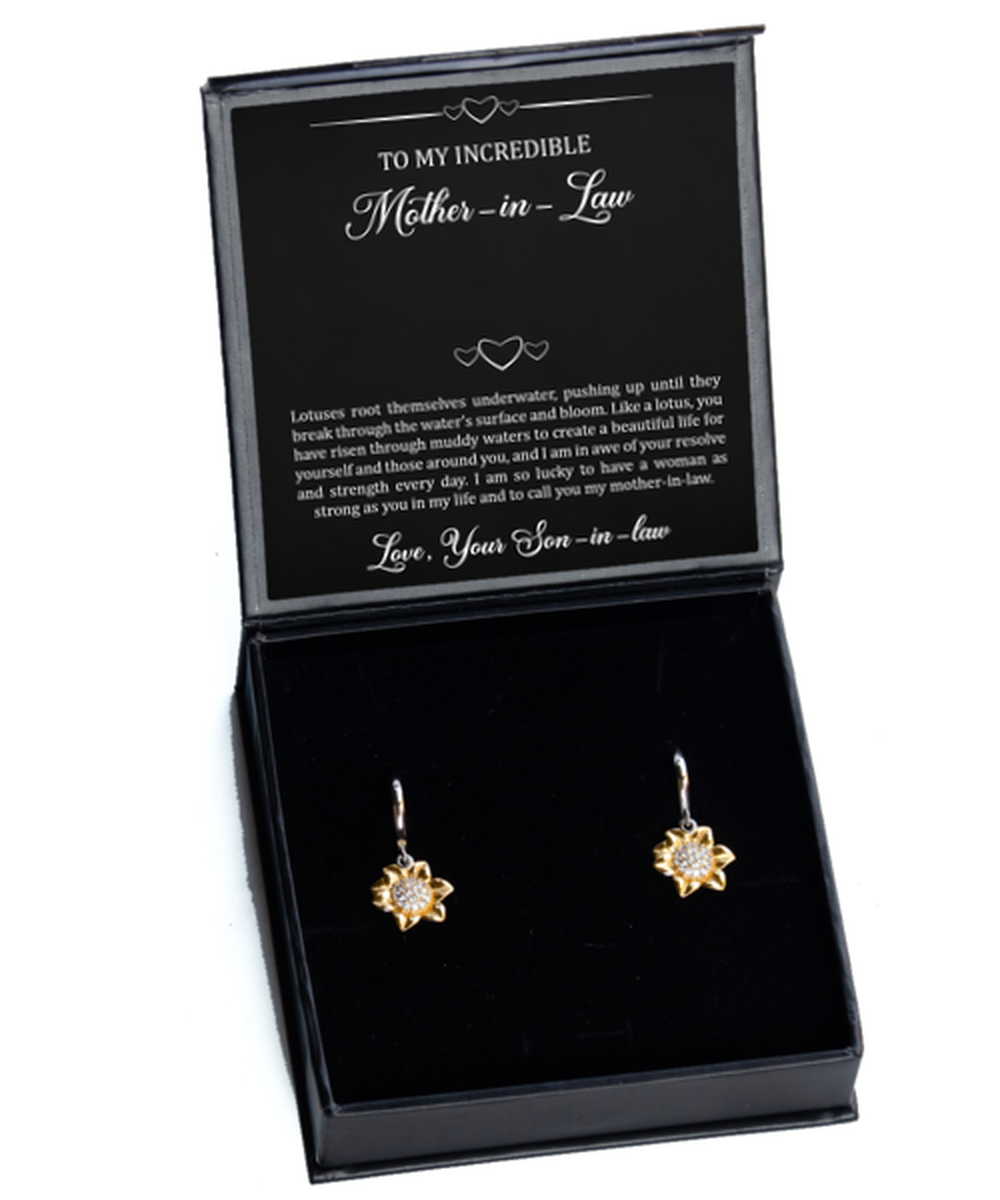 To My Mother-in-law Gifts, Like A Lotus, Sunflower Earrings For Women, Birthday Mothers Day Present From Son-in-law