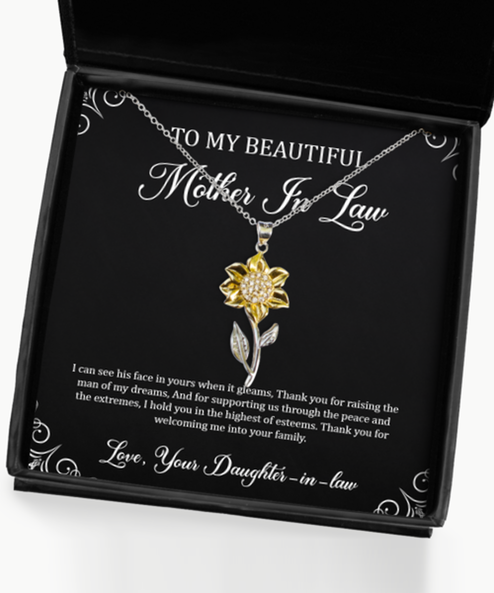 To My Mother-in-law Gifts, I Can See His Face In Yours, Sunflower Pendant Necklace For Women, Birthday Mothers Day Present From Daughter-in-law
