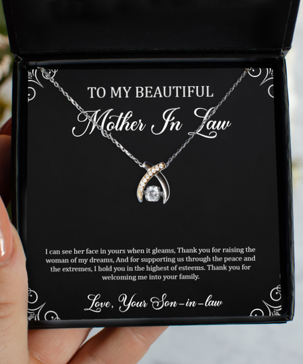 To My Mother-in-law Gifts, I Can See His Face In Yours, Wishbone Dancing Neckace For Women, Birthday Mothers Day Present From Son-in-law