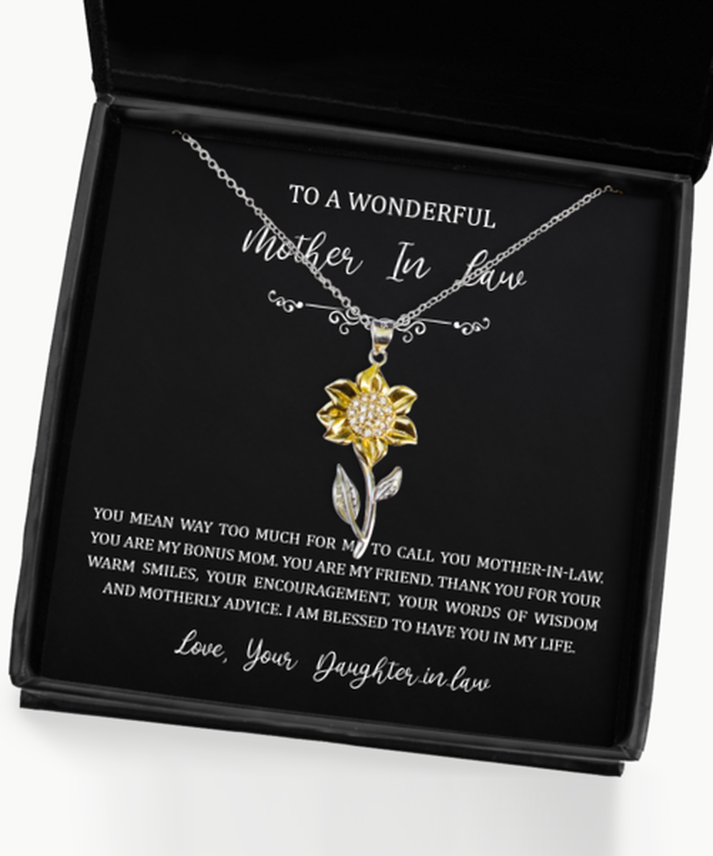 To My Mother-in-law Gifts, My Bonus Mom, Sunflower Pendant Necklace For Women, Birthday Mothers Day Present From Daughter-in-law