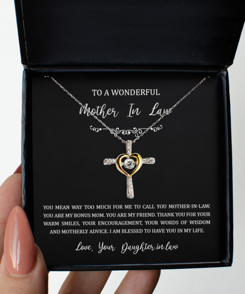 To My Mother-in-law Gifts, My Bonus Mom, Cross Dancing Necklace For Women, Birthday Mothers Day Present From Daughter-in-law