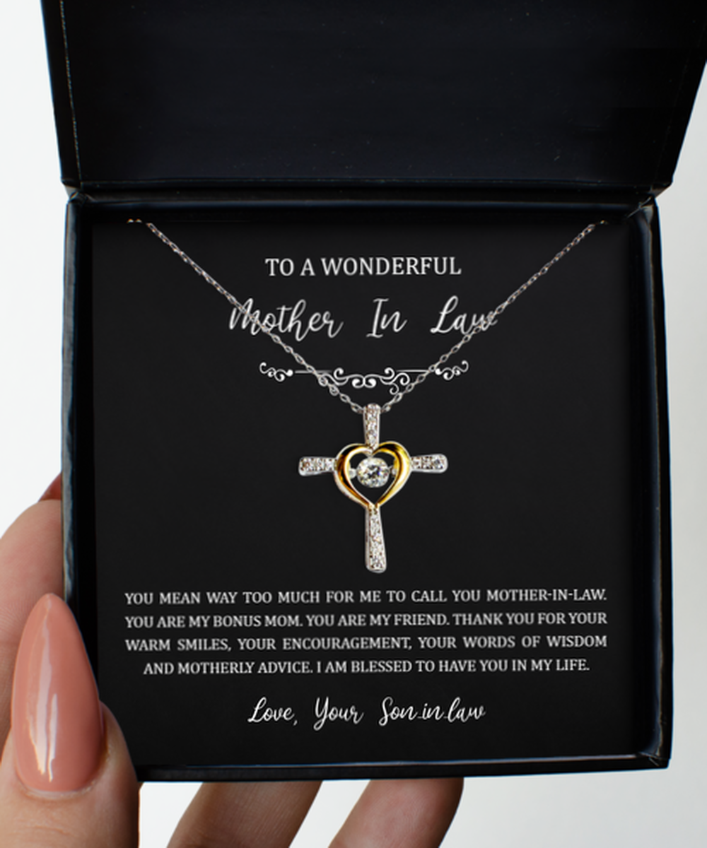 To My Mother-in-law Gifts, My Bonus Mom, Cross Dancing Necklace For Women, Birthday Mothers Day Present From Son-in-law