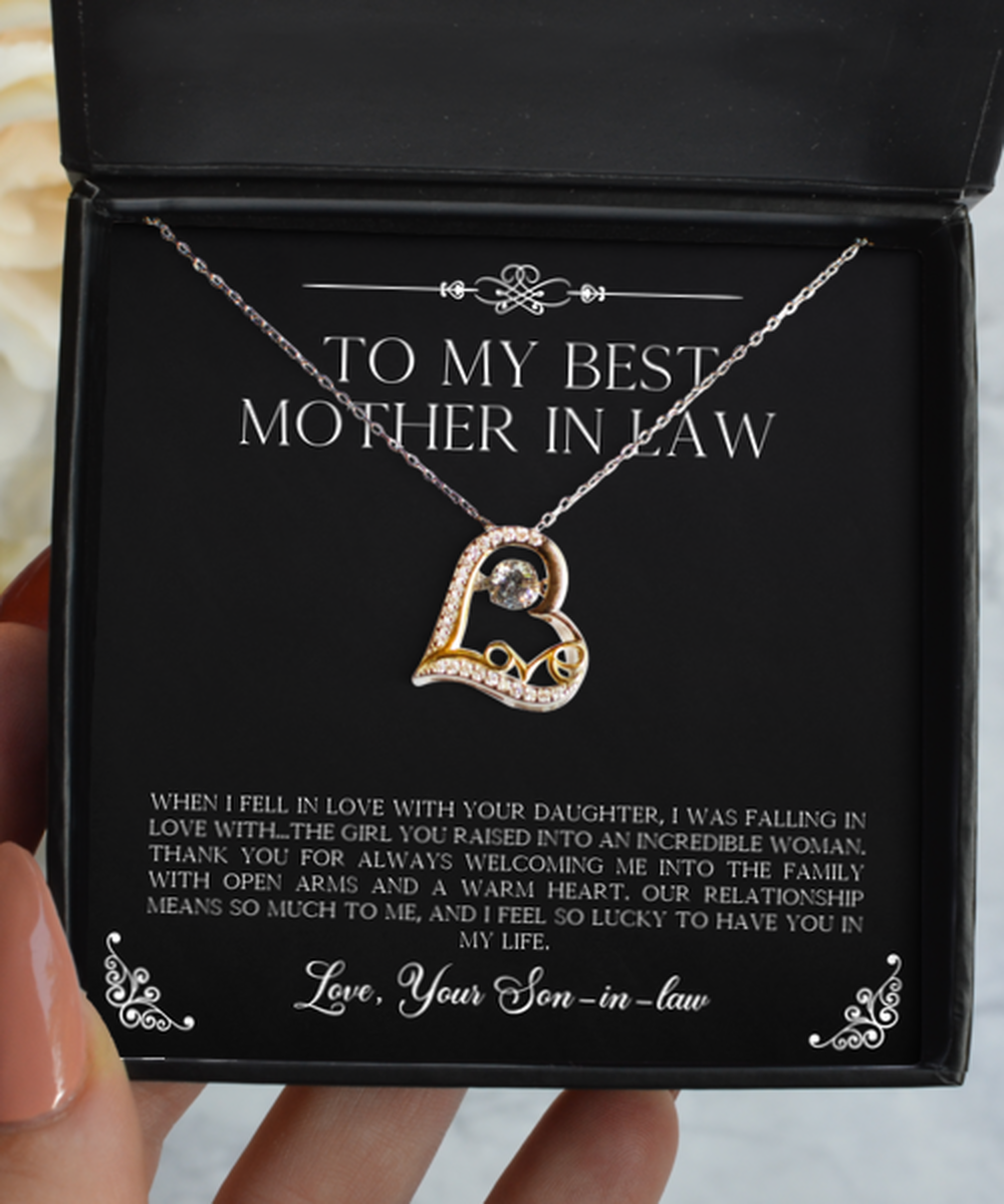 To My Mother-in-law Gifts, Our Relationship Means So Much To Me, Love Dancing Necklace For Women, Birthday Mothers Day Present From Son-in-law
