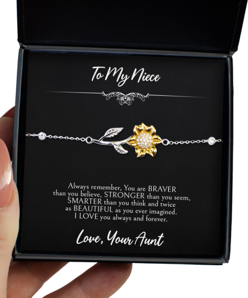 To My NIECE Gifts, Always Remember, Sunflower Bracelet For Women, Birthday Jewelry Gifts From Aunt