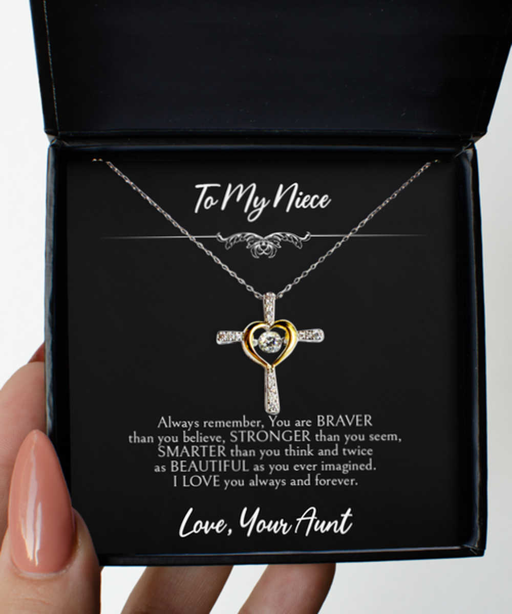 To My NIECE Gifts, Always Remember, Cross Dancing Necklace For Women, Birthday Jewelry Gifts From Aunt