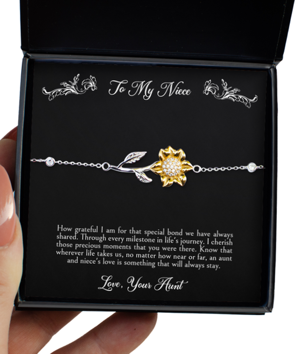 To My NIECE Gifts, How Grateful I Am For That Special Bond, Sunflower Bracelet For Women, Birthday Jewelry Gifts From Aunt