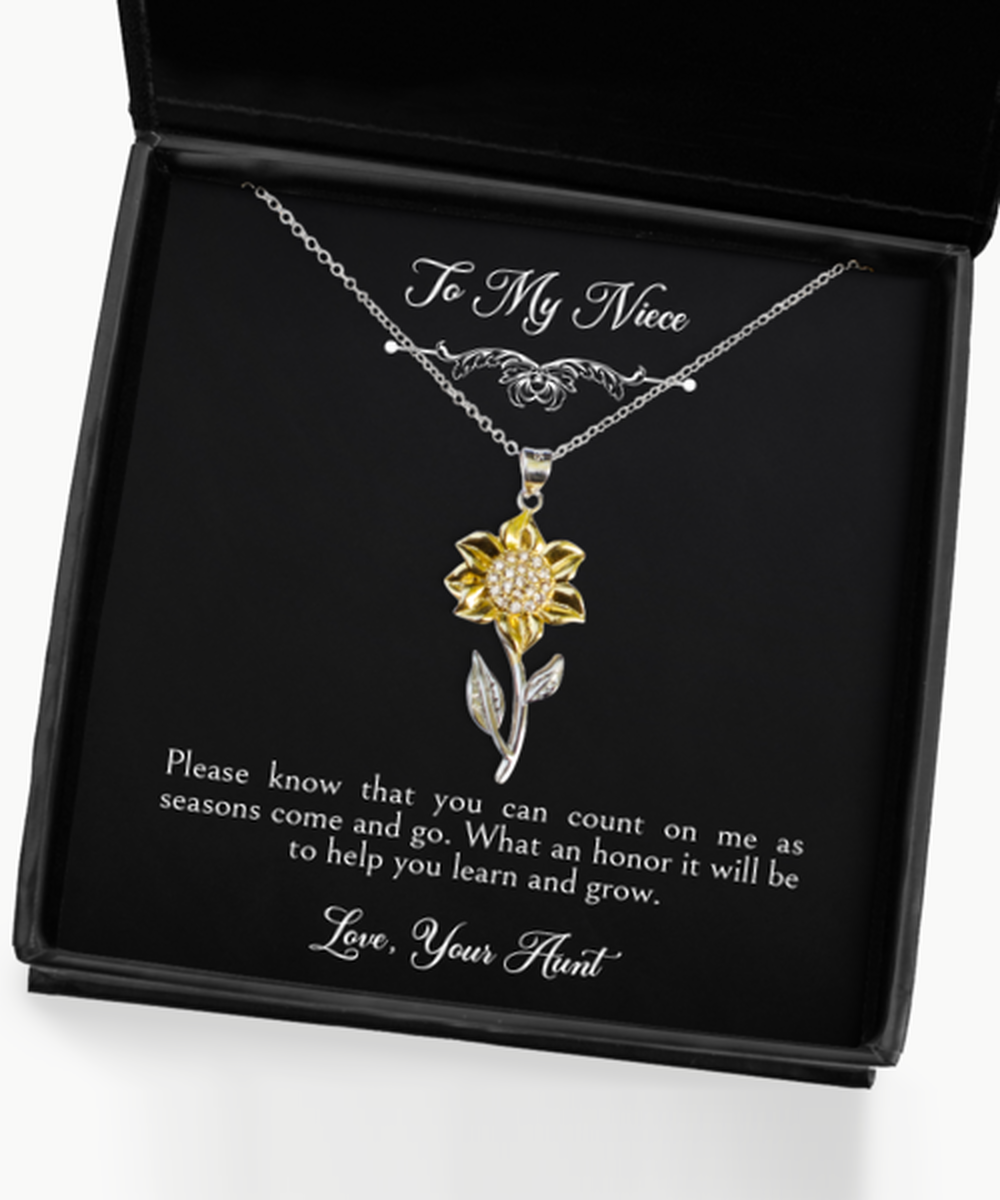 To My NIECE Gifts, You Can Count On Me, Sunflower Pendant Necklace For Women, Birthday Jewelry Gifts From Aunt