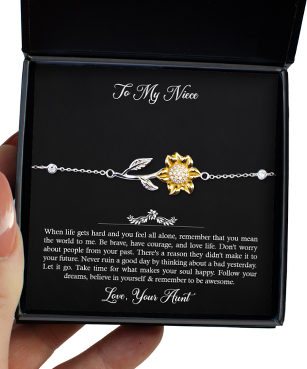 To My NIECE Gifts, When Life Gets Hard And You Feel All Alone, Sunflower Bracelet For Women, Birthday Jewelry Gifts From Aunt