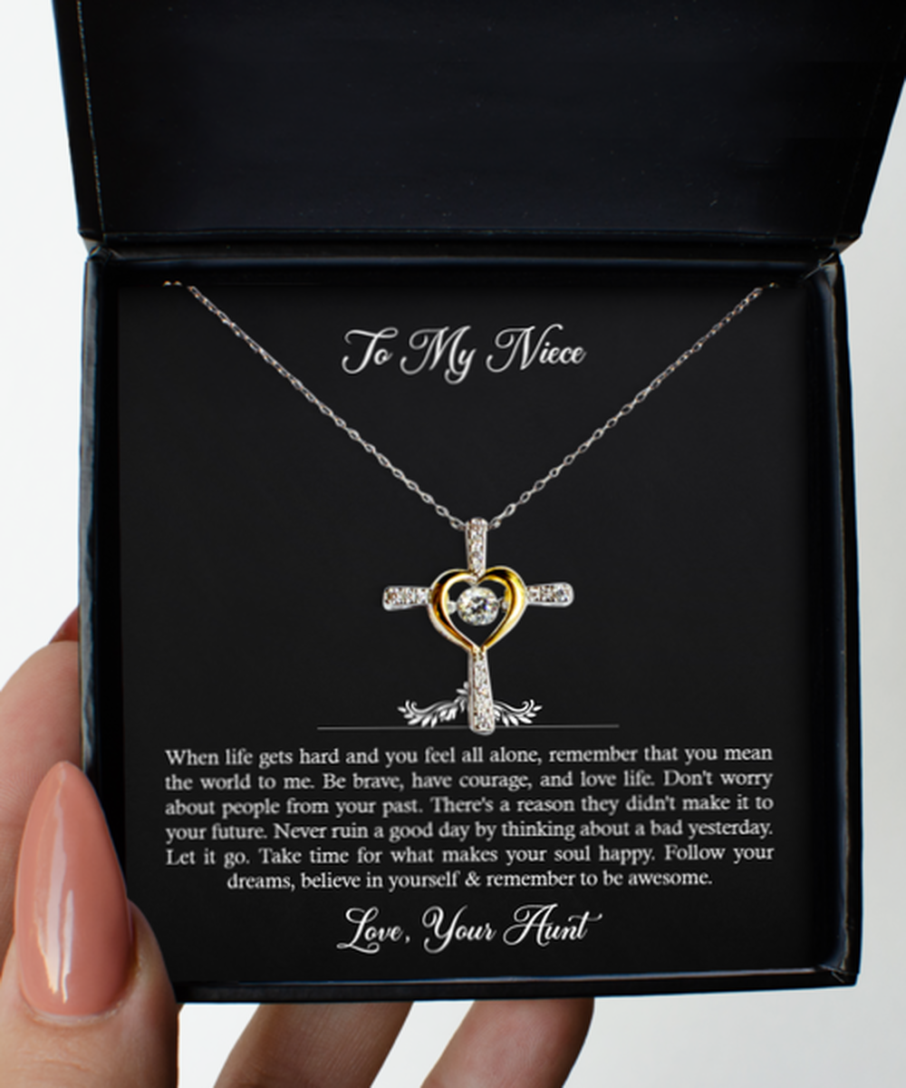To My NIECE Gifts, When Life Gets Hard And You Feel All Alone, Cross Dancing Necklace For Women, Birthday Jewelry Gifts From Aunt