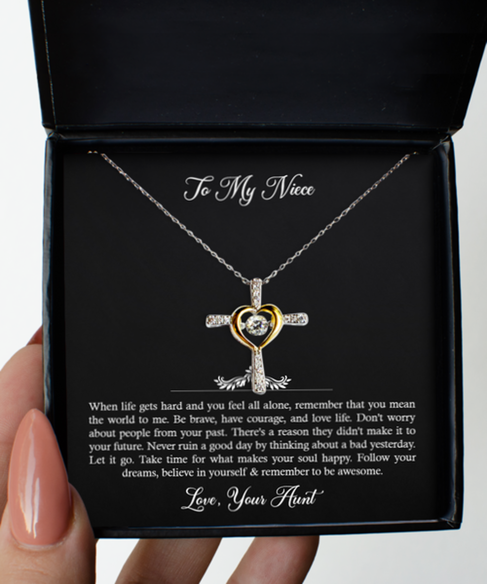 To My NIECE Gifts, When Life Gets Hard And You Feel All Alone, Cross Dancing Necklace For Women, Birthday Jewelry Gifts From Aunt
