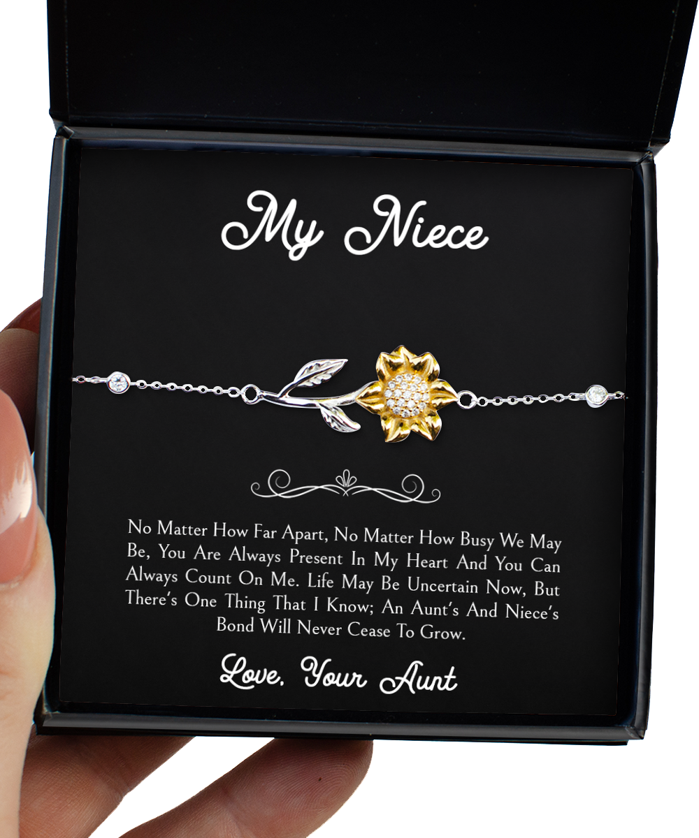 To My Niece Gifts, No Matter How Far Apart, Sunflower Bracelet For Women, Birthday Jewelry Gifts From Aunt