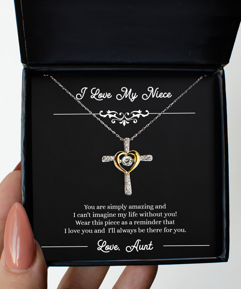 To My Niece Gifts, You Are Simply Amazing, Cross Dancing Necklace For Women, Birthday Jewelry Gifts From Aunt