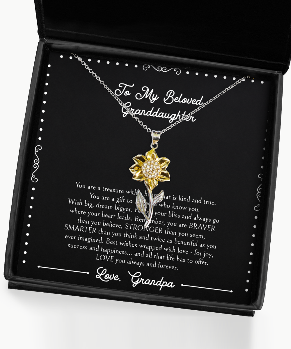 To My Granddaughter   Gifts, You Are A Gift, Sunflower Pendant Necklace For Women, Birthday Jewelry Gifts From Grandpa