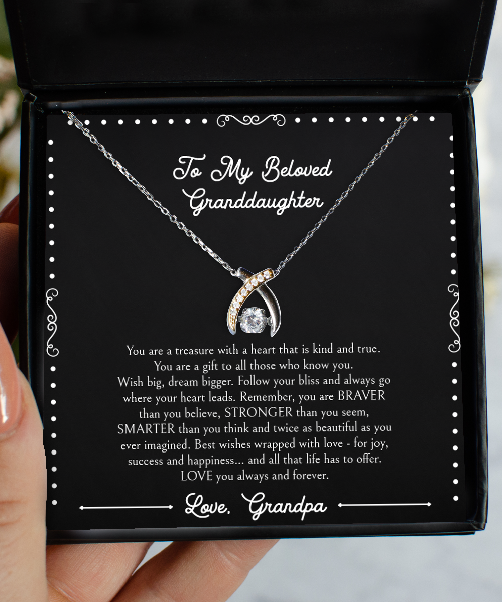 To My Granddaughter   Gifts, You Are A Gift, Wishbone Dancing Necklace For Women, Birthday Jewelry Gifts From Grandpa