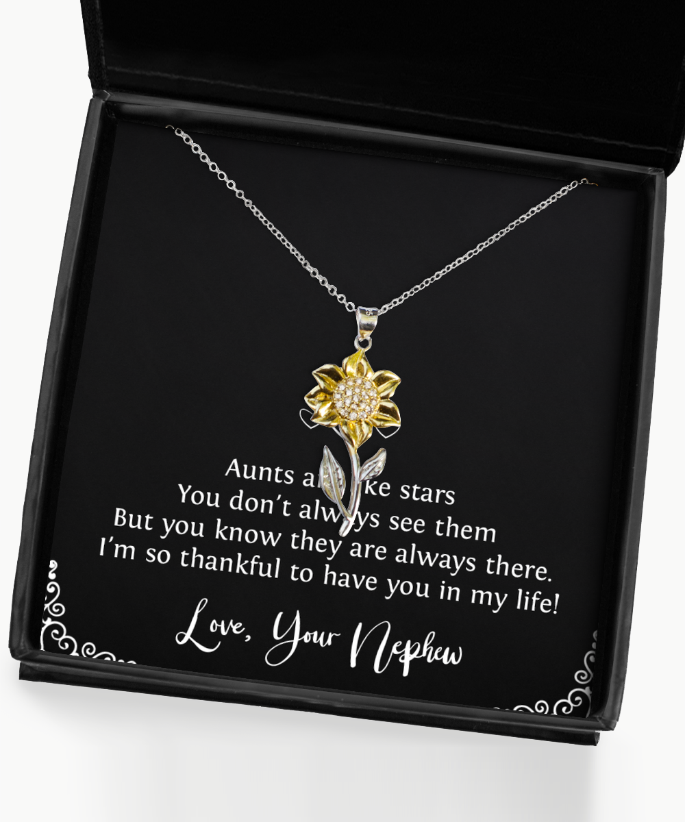 To My Aunt Gifts, Aunts Are Like Stars, Sunflower Pendant Necklace For Women, Aunt Birthday Jewelry Gifts From Nephew