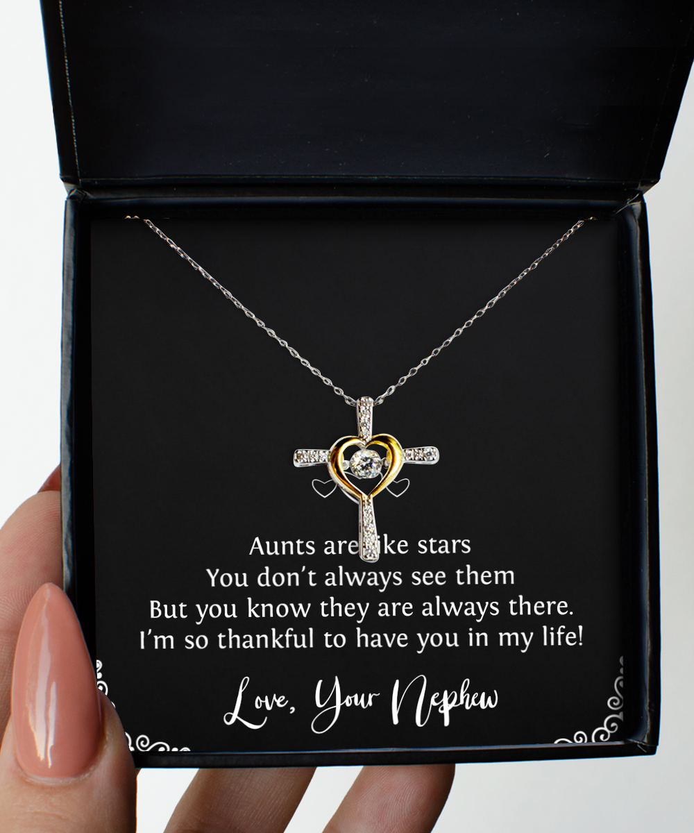 To My Aunt Gifts, Aunts Are Like Stars, Cross Dancing Necklace For Women, Aunt Birthday Jewelry Gifts From Nephew