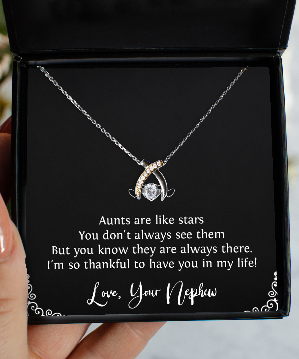 To My Aunt Gifts, Aunts Are Like Stars, Wishbone Dancing Neckace For Women, Aunt Birthday Jewelry Gifts From Nephew