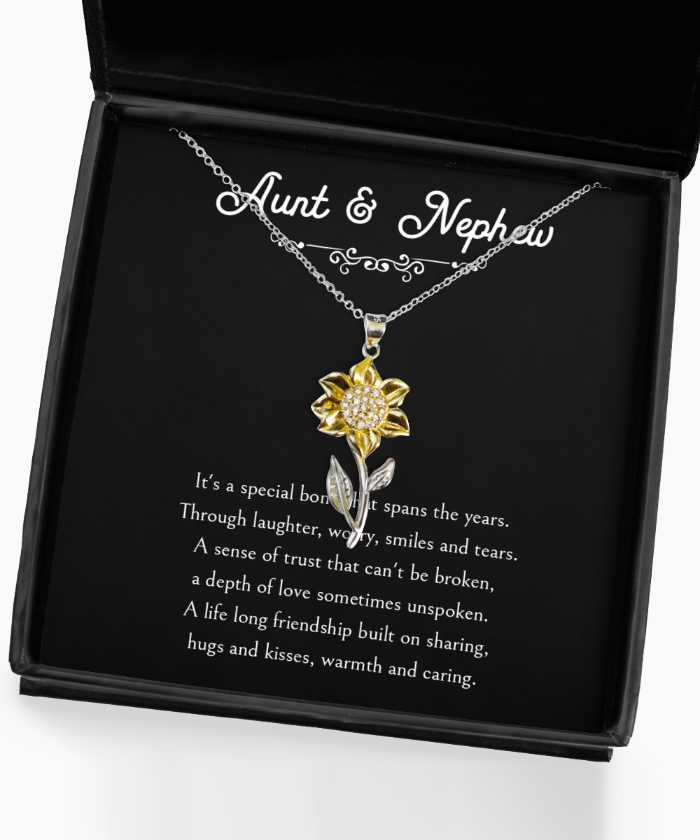 To My Aunt Gifts, Aunt and Nephew Bond, Sunflower Pendant Necklace For Women, Aunt Birthday Jewelry Gifts From Nephew
