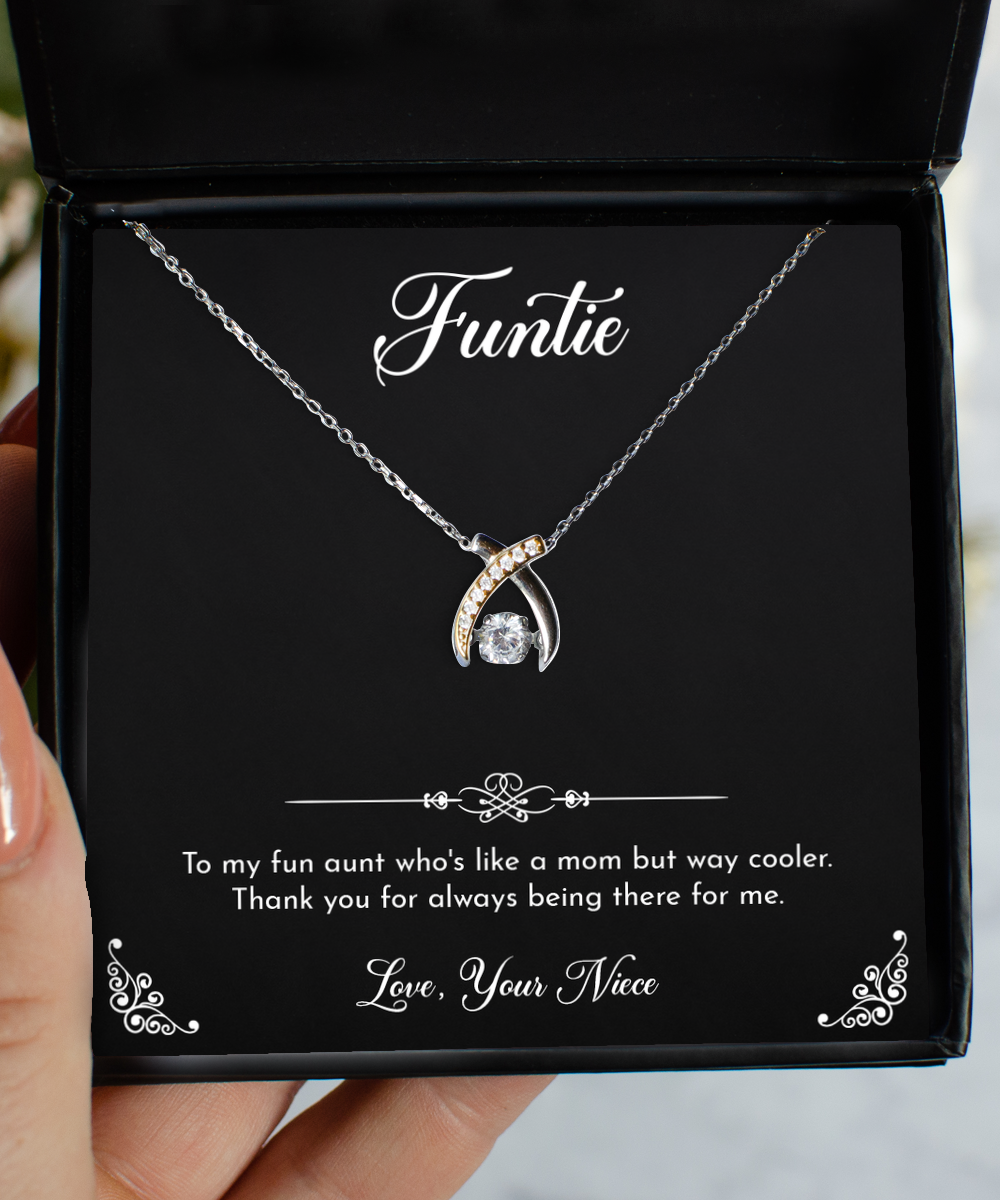 To My Aunt Gifts, Funtie, Wishbone Dancing Neckace For Women, Aunt Birthday Jewelry Gifts From Niece