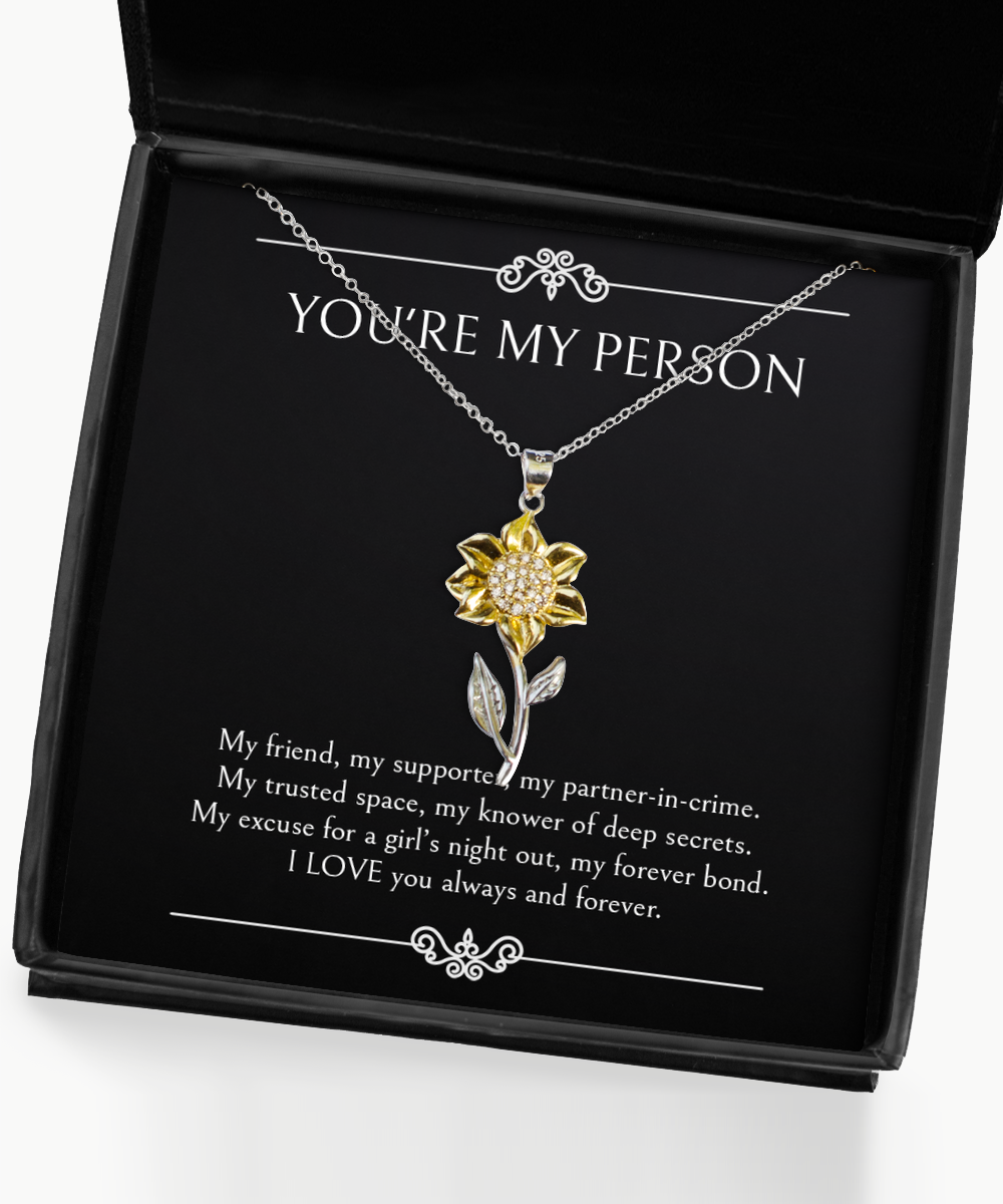 To My Best Friend  Gifts, You're My Person, Sunflower Pendant Necklace For Women, Birthday Jewelry Gifts From Soul Sister