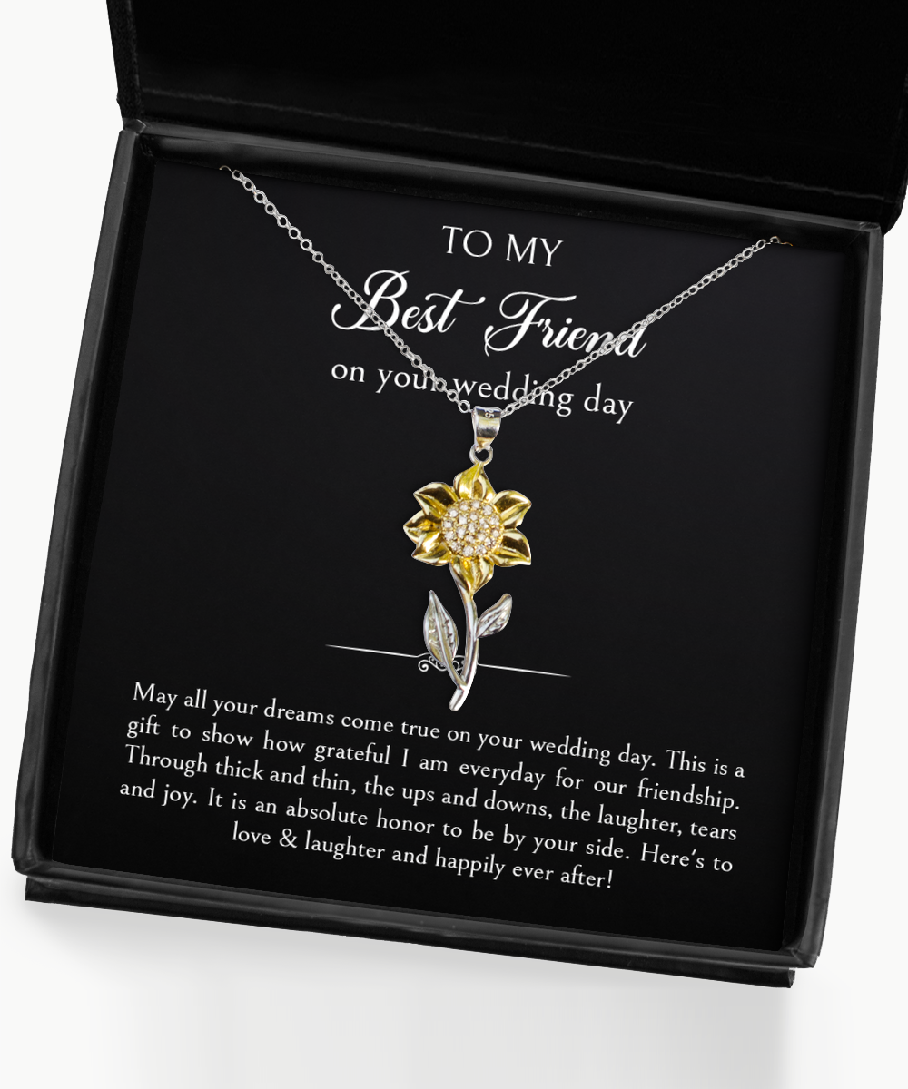 Bride Gifts, May All Your Dreams Come True, Sunflower Pendant Necklace For Women, Wedding Day Thank You Ideas From Best Friend