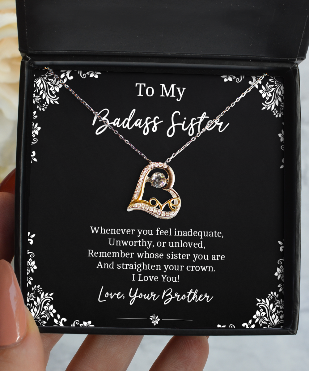 To My Badass Sister Gifts, I Love You, Love Dancing Necklace For Women, Birthday Jewelry Gifts From Brother