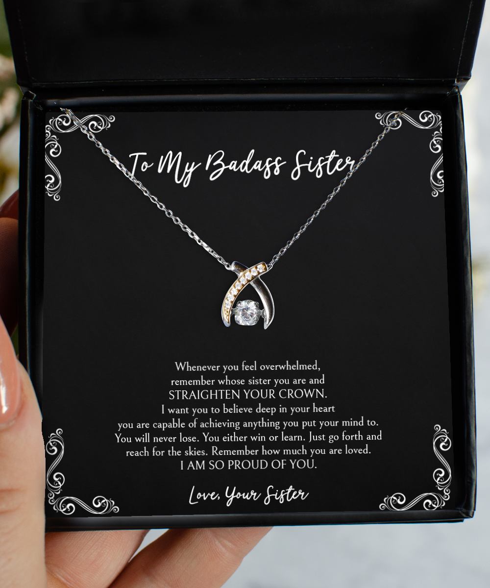 To My Badass Sister Gifts, I Am So Proud Of You, Wishbone Dancing Necklace For Women, Birthday Jewelry Gifts From Sister