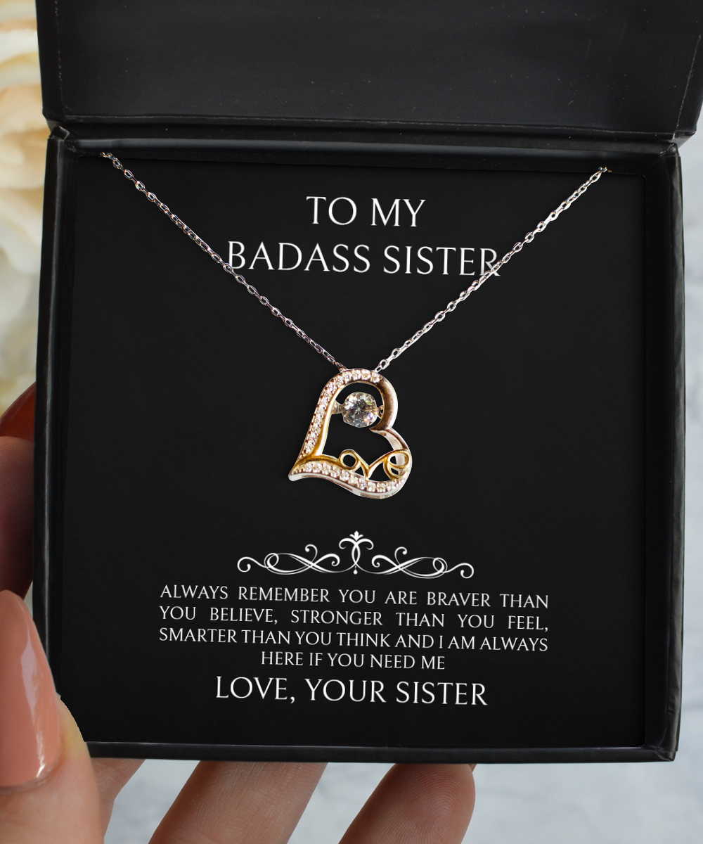To My Badass Sister Gifts, Always Remember, Love Dancing Necklace For Women, Birthday Jewelry Gifts From Sister