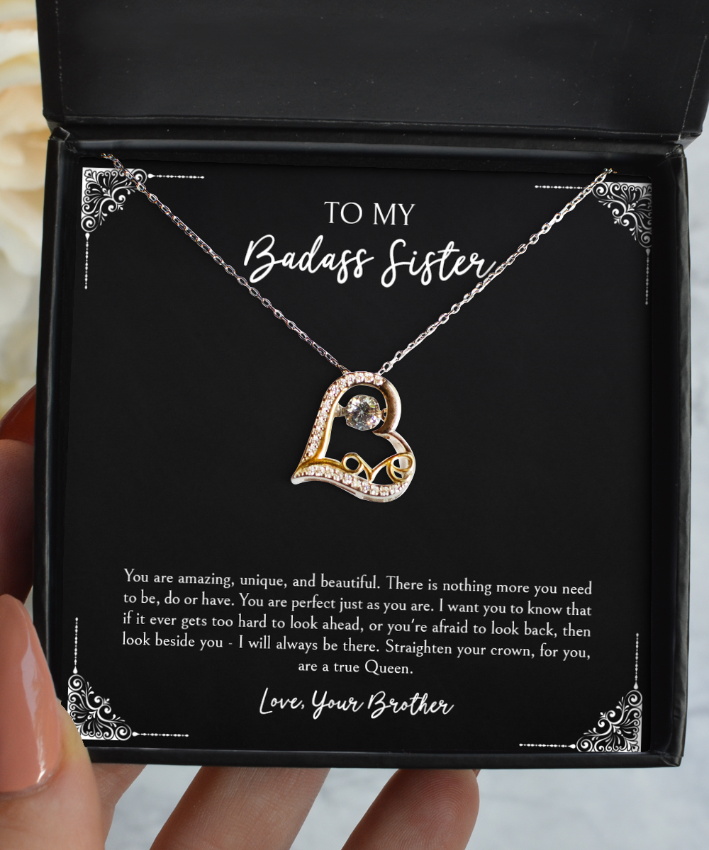To My Badass Sister Gifts, You Are Amazing, Love Dancing Necklace For Women, Birthday Jewelry Gifts From Brother