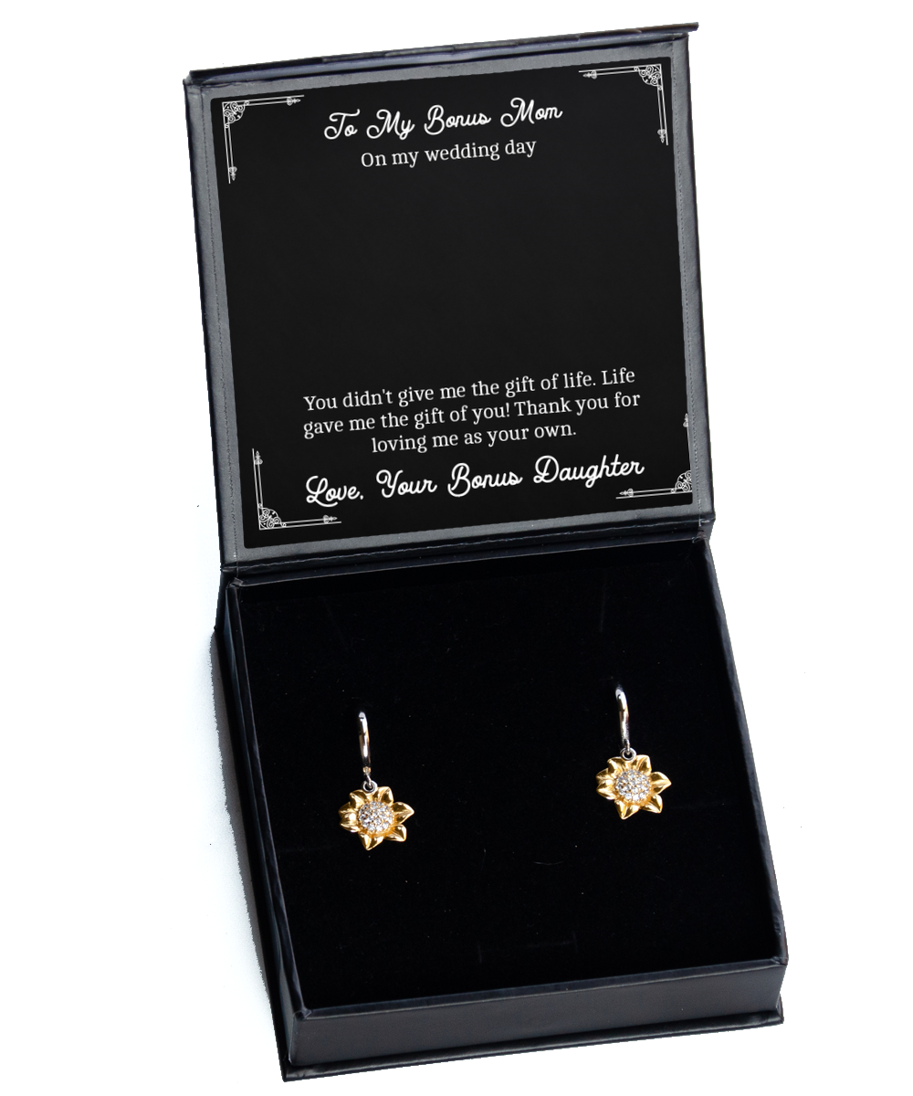 To My Bonus Mom Gifts, Thank You For Loving Me, Sunflower Earrings For Women, Wedding Day Thank You Ideas From Bonus Daughter