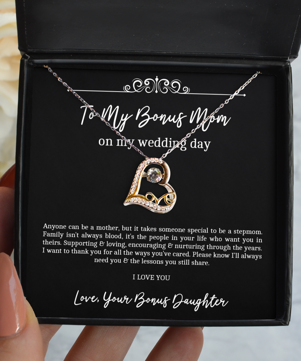To My Bonus Mom Gifts, Anyone Can Be A Mother, Love Dancing Necklace For Women, Wedding Day Thank You Ideas From Bonus Daughter