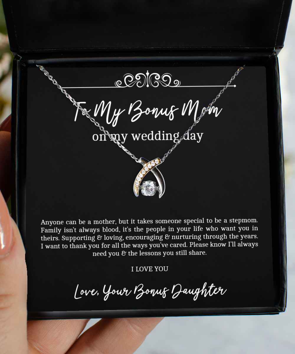 To My Bonus Mom Gifts, Anyone Can Be A Mother, Wishbone Dancing Neckace For Women, Wedding Day Thank You Ideas From Bonus Daughter