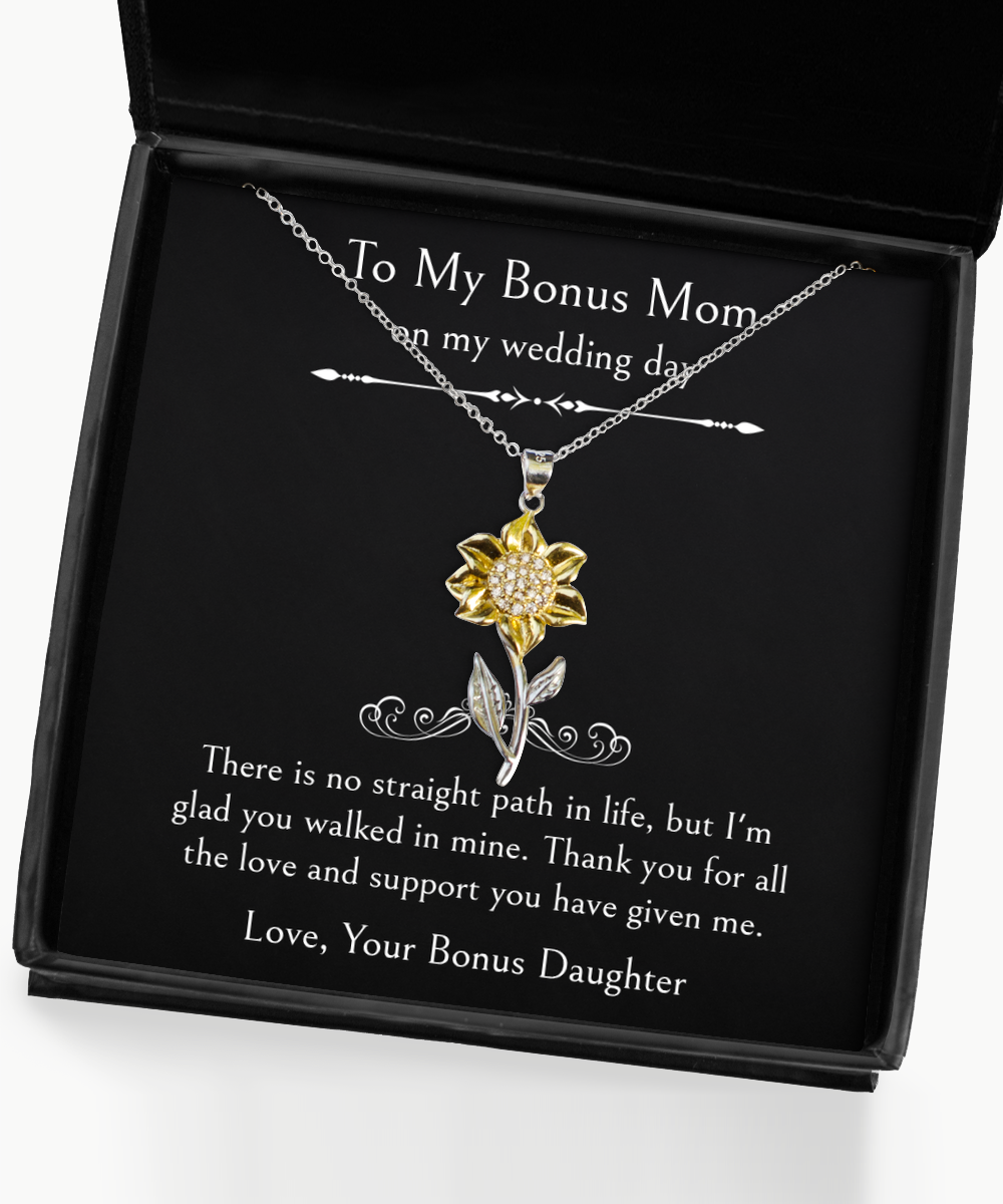 To My Bonus Mom Gifts, There Is No Straight Path In Life, Sunflower Pendant Necklace For Women, Birthday Jewelry Gifts From Bonus Daughter
