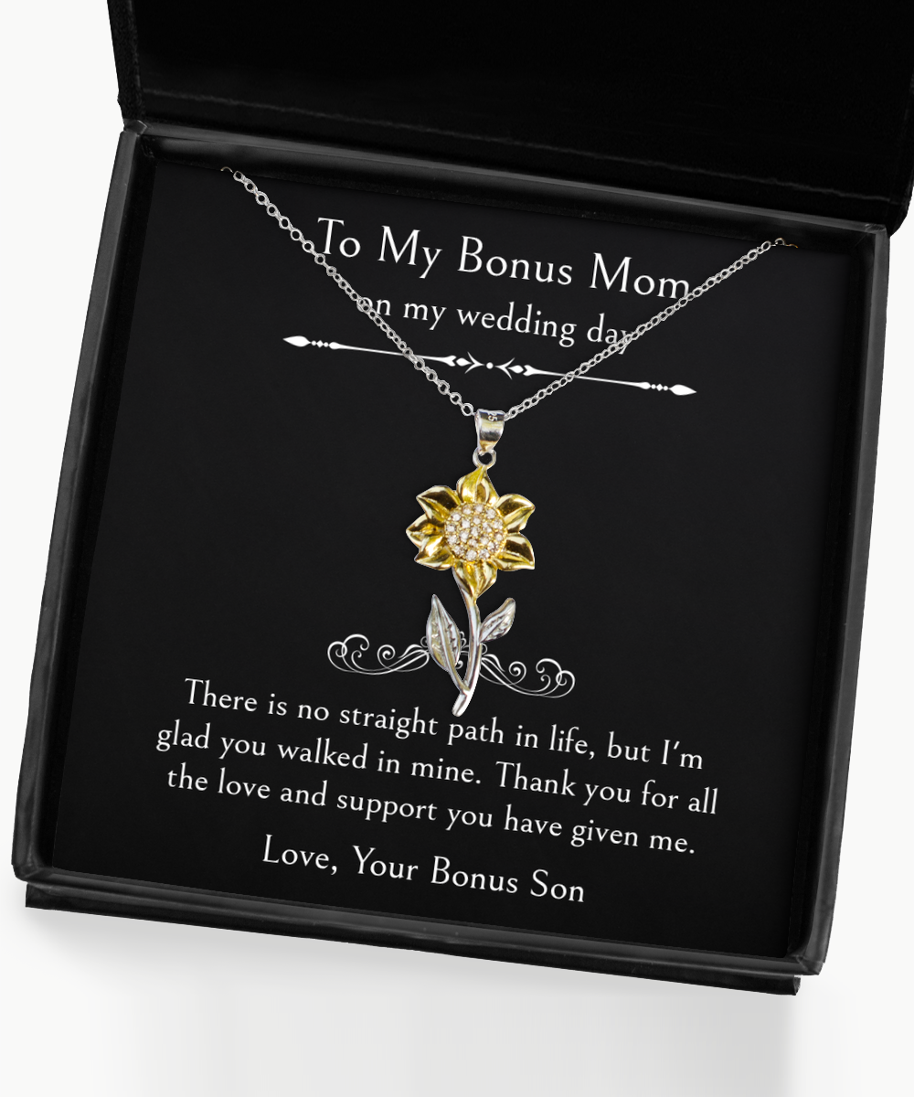To My Bonus Mom Gifts, There Is No Straight Path In Life, Sunflower Pendant Necklace For Women, Birthday Jewelry Gifts From Bonus Son