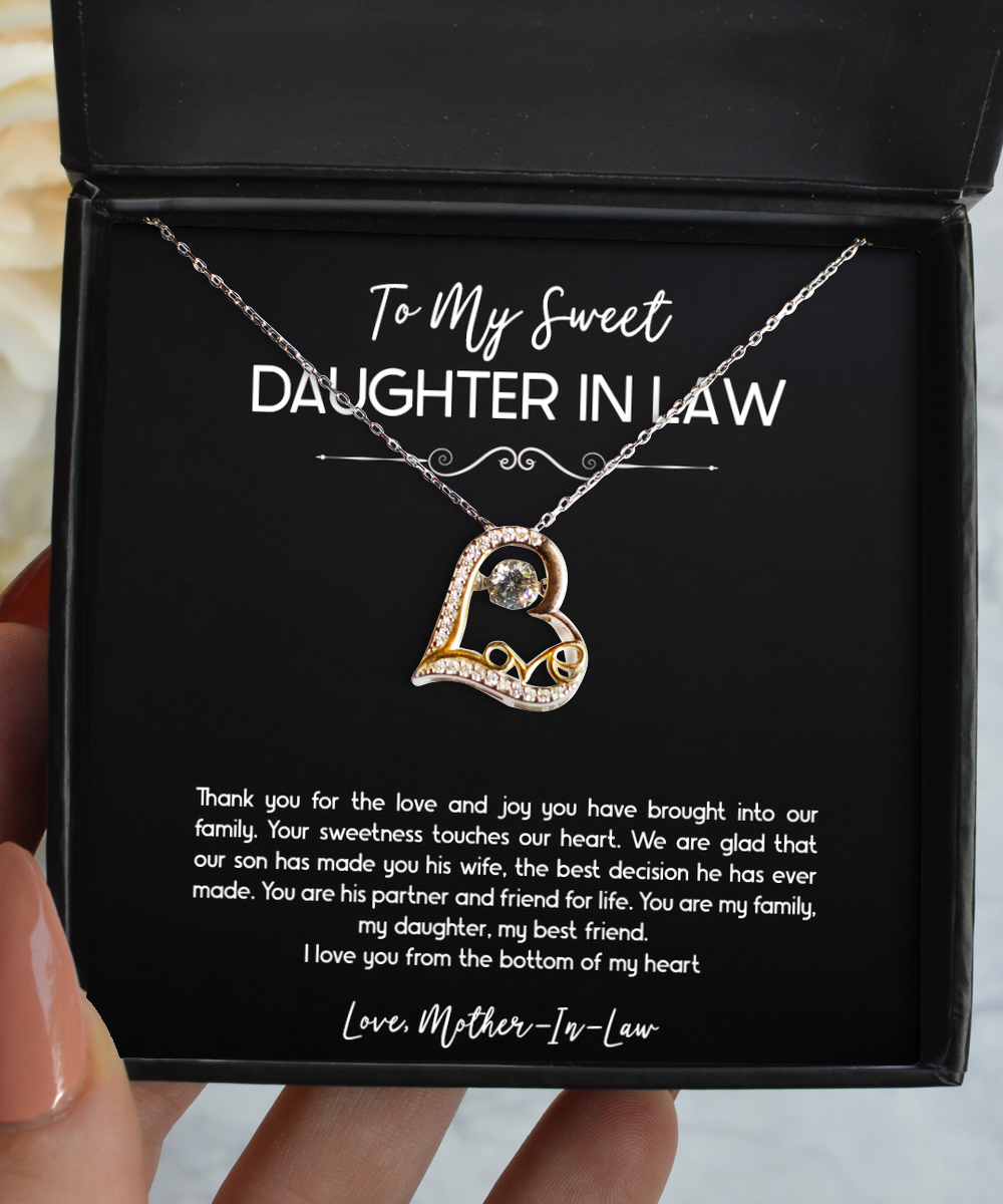 To My Daughter in Law Gifts, Thank You For The Love And Joy, Love Dancing Necklace For Women, Birthday Jewelry Gifts From Mother-in-law