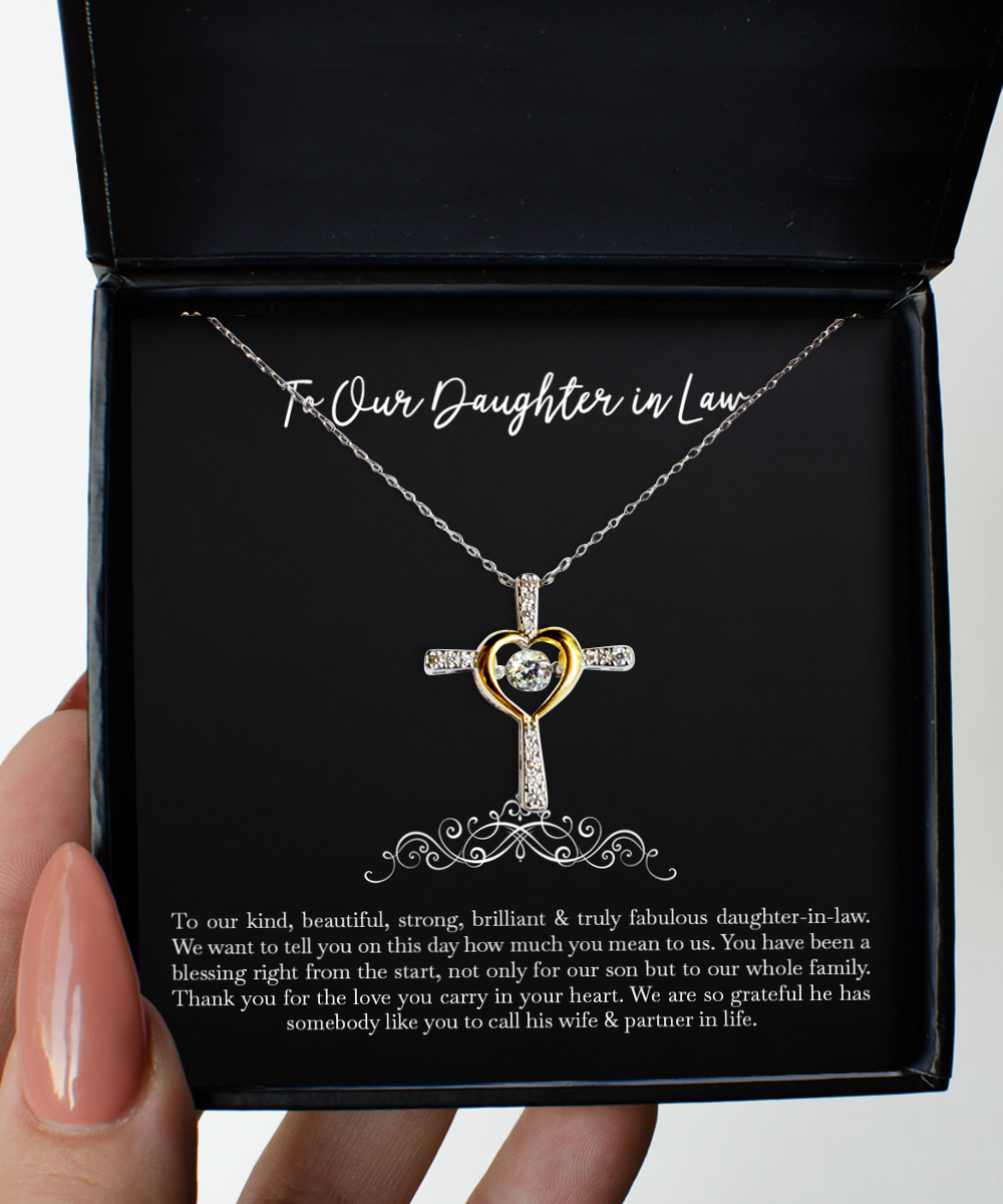 To My Daughter in Law Gifts, Thank You For The Love, Cross Dancing Necklace For Women, Birthday Jewelry Gifts From Mother-in-law