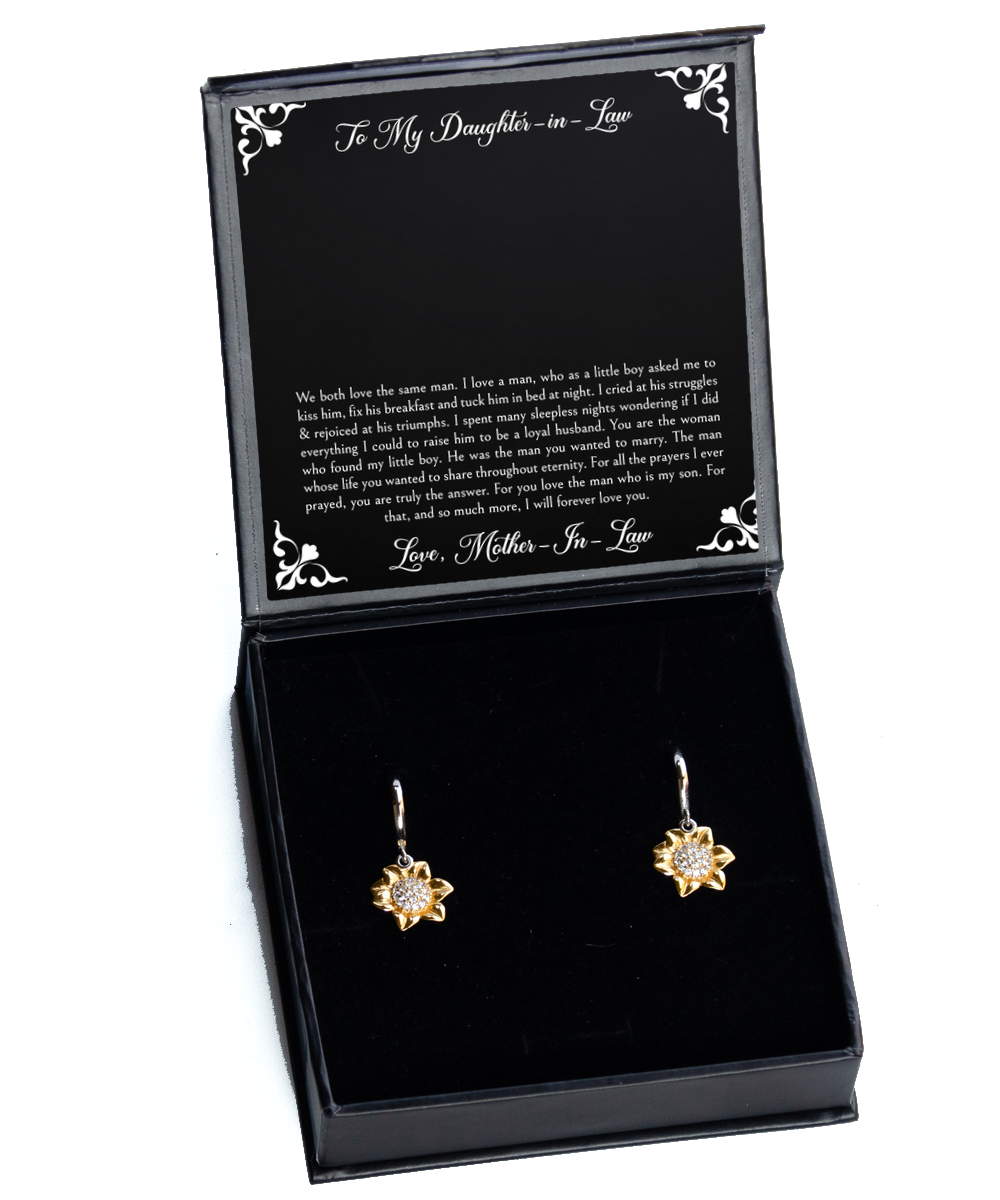 To My Daughter in Law Gifts, I Will Forever Love You, Sunflower Earrings For Women, Birthday Jewelry Gifts From Mother-in-law