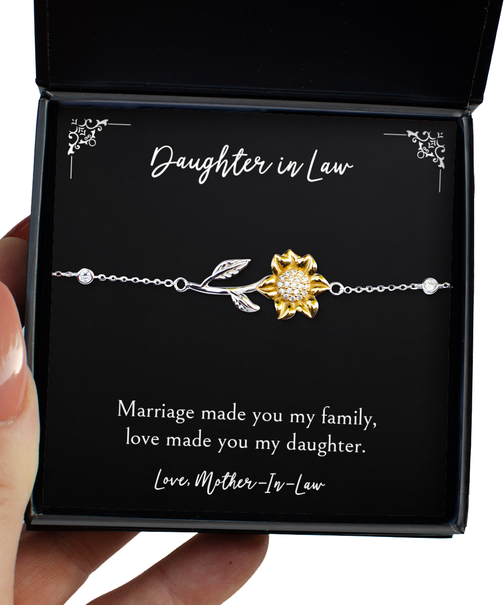 To My Daughter in Law Gifts, Love Made You My Daughter, Sunflower Bracelet For Women, Birthday Jewelry Gifts From Mother-in-law