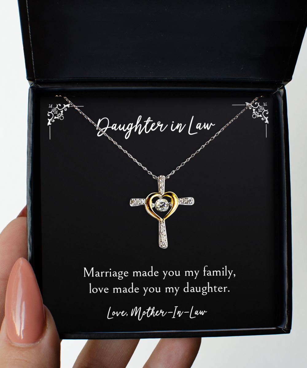 To My Daughter in Law Gifts, Love Made You My Daughter, Cross Dancing Necklace For Women, Birthday Jewelry Gifts From Mother-in-law